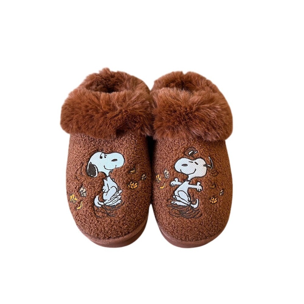 American Eagle Peanuts Snoopy Fall Scuff Slippers Brown Womens 10-10.5